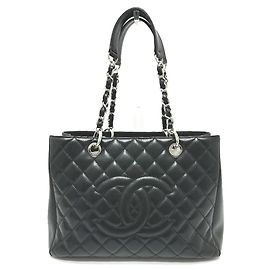 Bolsa tote de couro de bezerro texturizado preto Chanel Preto
