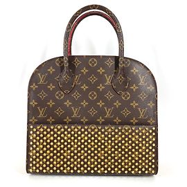 Louis Vuitton Monogram Studs Tote Bag Brown Red