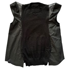 Top de malha preto Sacai de algodão e tule Preto