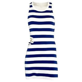 Jean Paul Gaultier Gestreiftes Mini Kleid Weiß Blau Baumwolle Weiß Blau
