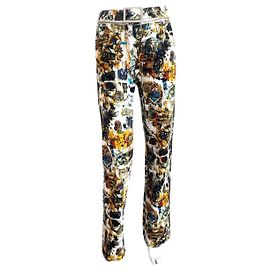 Jean Paul Gaultier Vaqueros de Algodón con Estampado Basquiat Negro Blanco Amarillo