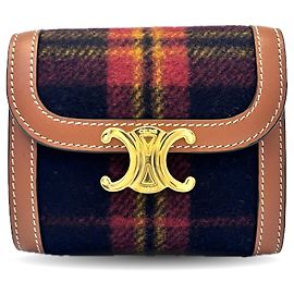 Céline Celine Small Flap Wallet Triomphe Tartan Check Red