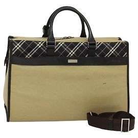 BURBERRY Blue Label Tote Bag Canvas 2way Beige Silver Auth bs27138 Silvery Beige