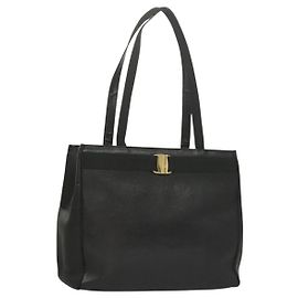 Bolsa Tote Vala em couro preto e dourado Salvatore Ferragamo Auth 131008 Preto Dourado