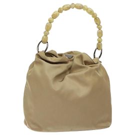 Christian Dior Maris Pearl Shoulder Bag Nylon Beige Silver Auth BA3544 Silvery Beige