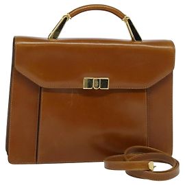 Sac à main BALLY en cuir 2 voies marron or Auth BA3625 Marron Doré
