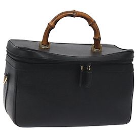 Bolsa de mão de couro Gucci Bamboo preta e dourada 013 122 2491 Auth SW974 Preto Dourado