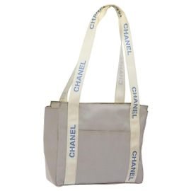 CHANEL Tote Bag PVC Canvas Greige Silver CC Auth bs26664 Silvery Other