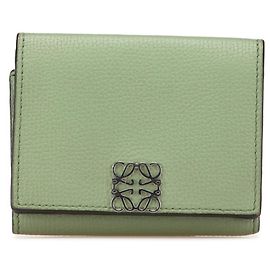 Loewe Anagram Trifold Wallet in Green Calf Leather Green