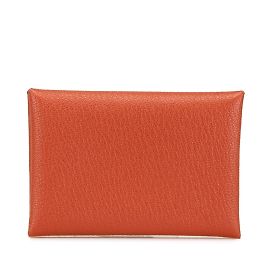 Hermès Hermes Calvi Duo Coin Case in Brown Chevre Leather Brown
