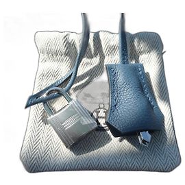 Hermès new togo leather bell, pull tab, and lock blue dustbag Silvery Blue