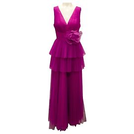 Zac Posen Viola Plissee-Tüllkleid mit gestufter Rock Lila