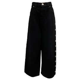Khaite Nero / Argento Studded Rapton Denim Jeans a Gamba Larga Nero