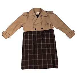 Marni Checkered Two-Tone Trench Coat, Size 38 Brown