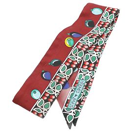 Lenço de seda Twilly da Hermès Marrom Azul Multicor Bordeaux