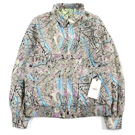 Fendi-Veste zippée réversible en soie FF logo Fendi-Multicolore