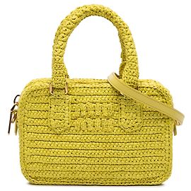 Bolsa de mão Arcadie de crochê de rafia amarela Miu Miu Amarelo