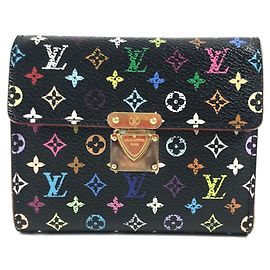 Louis Vuitton Monogram Multicolor Tri-Fold Geldbörse Schwarz