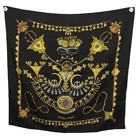 Hermès SCARF HERMES PARURES DES SABLES BOURTHOUMIEUX 90 SETA NERA Nero