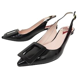 Roger Vivier-NEW ROGER VIVIER VIRGULE PUMPS 36 BLACK LEATHER SLINGBACK SHOES-Black