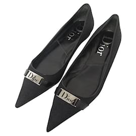 Dior-DIOR BALLET FLATS OBLIGUE BLACK CANVAS 36 BLACK CANVAS FLAT SHOES-Black