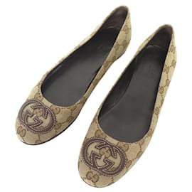 Gucci-GUCCI BALLET FLATS 184887 GG SUPREME CANVAS 35.5 36.5 FR FLAT SHOES-Beige