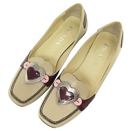 MOCASINES PRADA HEART HEART CUERO BEIGE 36 IT 37 FR Beige