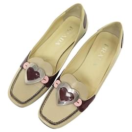 Prada-PRADA HEART HEART BEIGE LEATHER LOAFERS 36 IT 37 FR-Beige