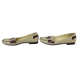 Prada-PRADA HEART HEART BEIGE LEATHER LOAFERS 36 IT 37 FR-Beige