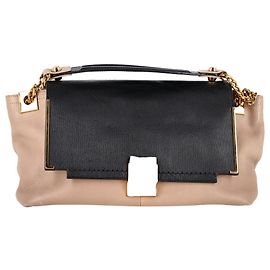Lanvin Large Partition Chain Shoulder Bag in Beige and Black Leather Beige