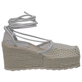 Espadrilles de plataforma com cadarço em renda elástica Bottega Veneta em couro branco Branco Cru