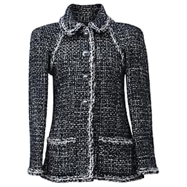 Chanel-Chanel Single-Breasted Tweed Blazer in Black Wool-Black