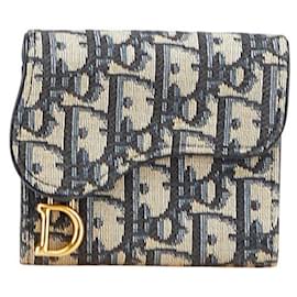Christian Dior-Dior Saddle Oblique Leather Jacquard Compact Wallet-Grey