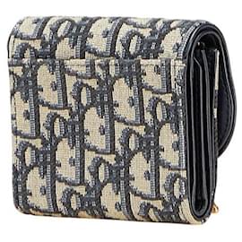 Christian Dior-Dior Saddle Oblique Leather Jacquard Compact Wallet-Grey