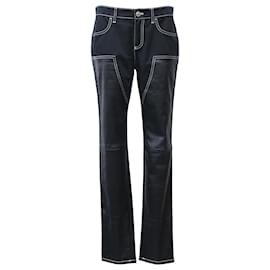 Givenchy- Givenchy Mid-Rise Straight-Leg Jeans in Black Leather and Cotton-Black