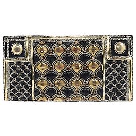 Bolsa clutch com aba adornada Balmain em seda preta e dourada Preto