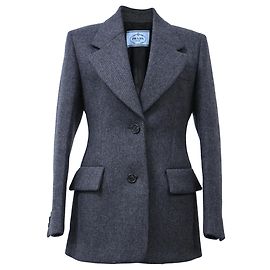 Prada Herringbone Single-Breasted Blazer with Pockets in Grey Wool Grey