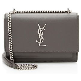 Saint Laurent Calfskin Monogram Sunset Mini Wallet on Chain Bag Gris