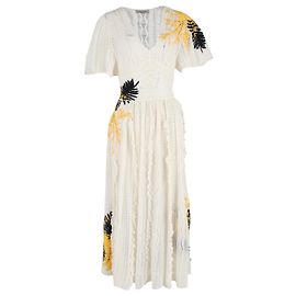 Maxikleid aus weißer Baumwolle mit gesticktem Häkelstrick von Valentino Garavani Weiß
