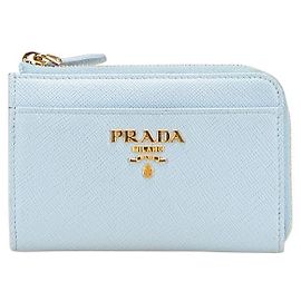 Prada Saffiano Leather Compact Wallet Blue
