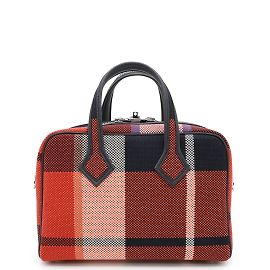 Bolsa Mini Tote Foult Victoria 3 da Hermès Marrom Preto Cru Azul escuro