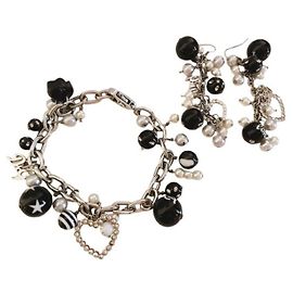 Splendida parure gioielli DOLCE & GABBANA bracciale orecchini Nero Argento Bianco