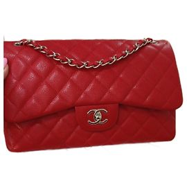 Chanel Jumbo Handbag Red Leather Red