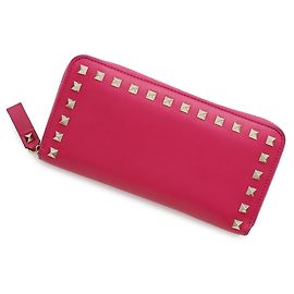 Portefeuille long en cuir rose Valentino Garavani Rose