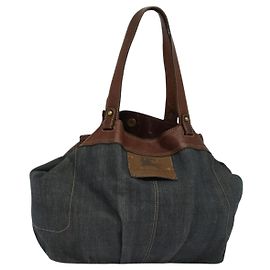 BURBERRY Blue Label Tote Bag Denim Blue Gold Auth bs27143 Blue Golden