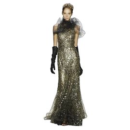 Oscar de la Renta Robe Gold Sequin Runway Doré