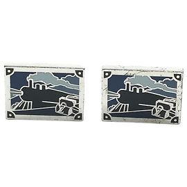 Abotoaduras com padrão de trem Louis Vuitton Prata Azul