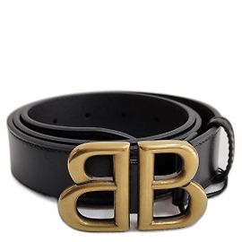 Cinto Balenciaga BB Belt 30 em couro preto com fivela dourada Preto Dourado