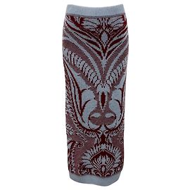 Etro Blue / Burgundy 2023 Pattern Intarsia Knit Midi Skirt Blue