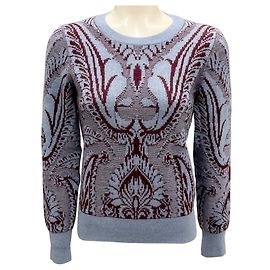 Etro Blau / Burgunder 2023 Jacquard Strickpullover Blau